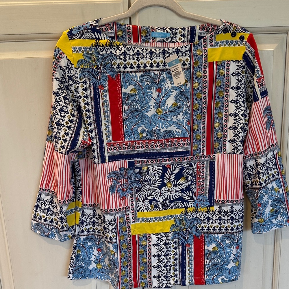 J. McLaughlin Vibrant Wavesong Patchwork Blouse